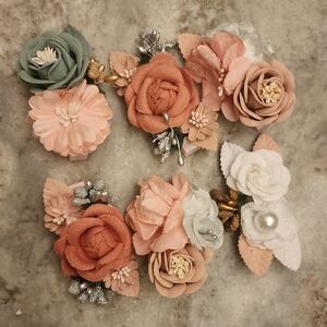 Floral Hair Accessories in Peach and Green